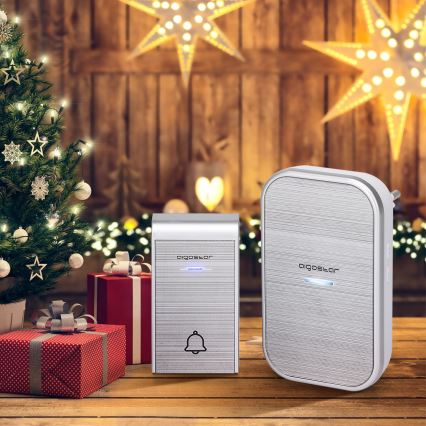 Aigostar - Bezvadu kontaktligzdas durvju zvans 230V/12V IP44 sudraba