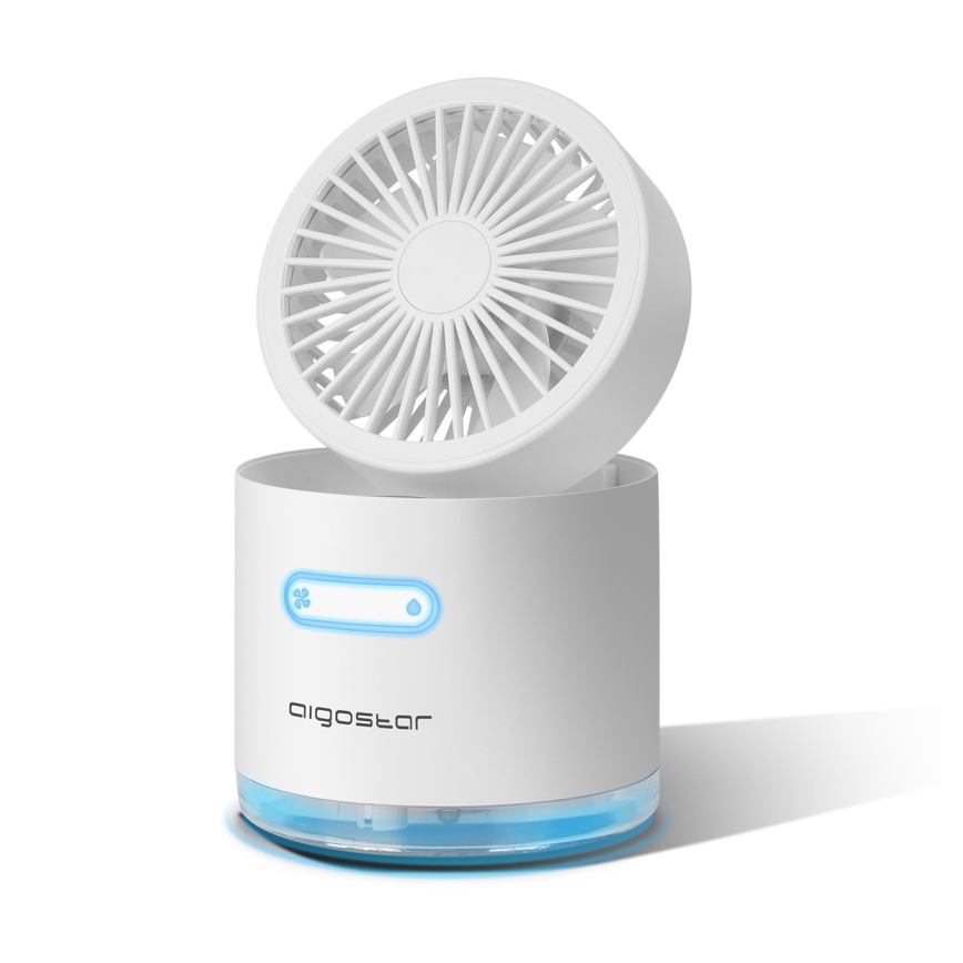 Aigostar - RGB Bezvadu mini galds ventilators ar gaisa mitrinātāju 10W/5V balta