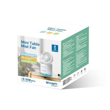Aigostar - RGB Bezvadu mini galds ventilators ar gaisa mitrinātāju 10W/5V balta