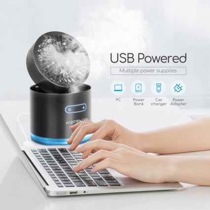 Aigostar - RGB Bezvadu mini galds ventilators ar miglas efektu MIST 10W/5V melna