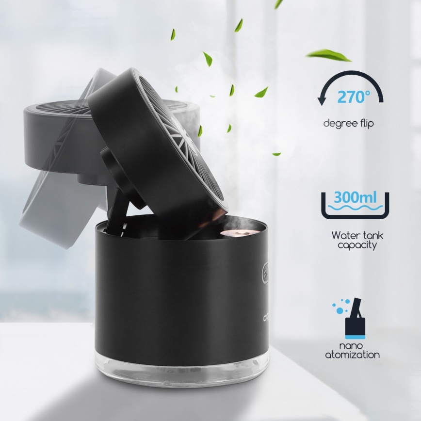Aigostar - RGB Bezvadu mini galds ventilators ar miglas efektu MIST 10W/5V melna