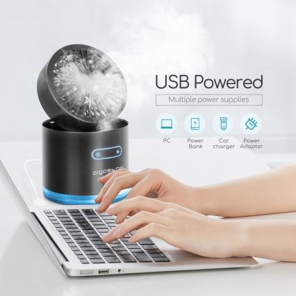 Aigostar - RGB Bezvadu mini galds ventilators ar miglas efektu MIST 10W/5V melna