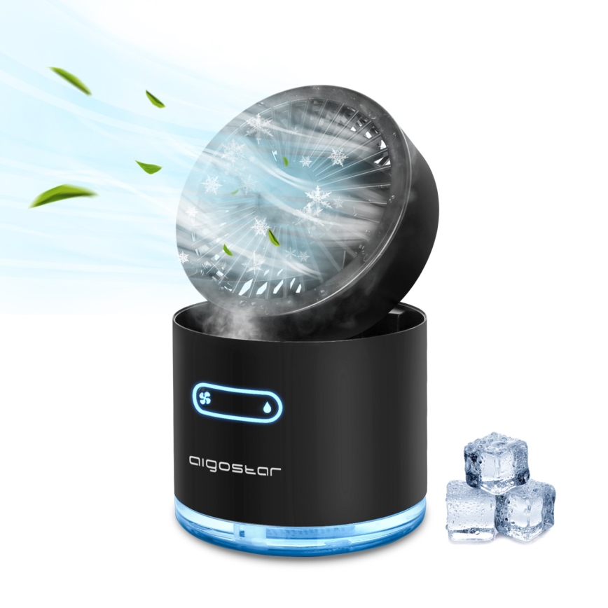 Aigostar - RGB Bezvadu mini galds ventilators ar miglas efektu MIST 10W/5V melna