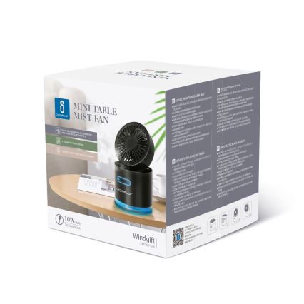 Aigostar - RGB Bezvadu mini galds ventilators ar miglas efektu MIST 10W/5V melna
