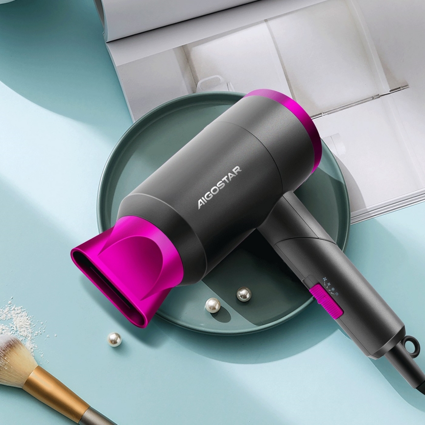 Aigostar - Ceļojumu matu fēns 1800W/230V violeta/melna