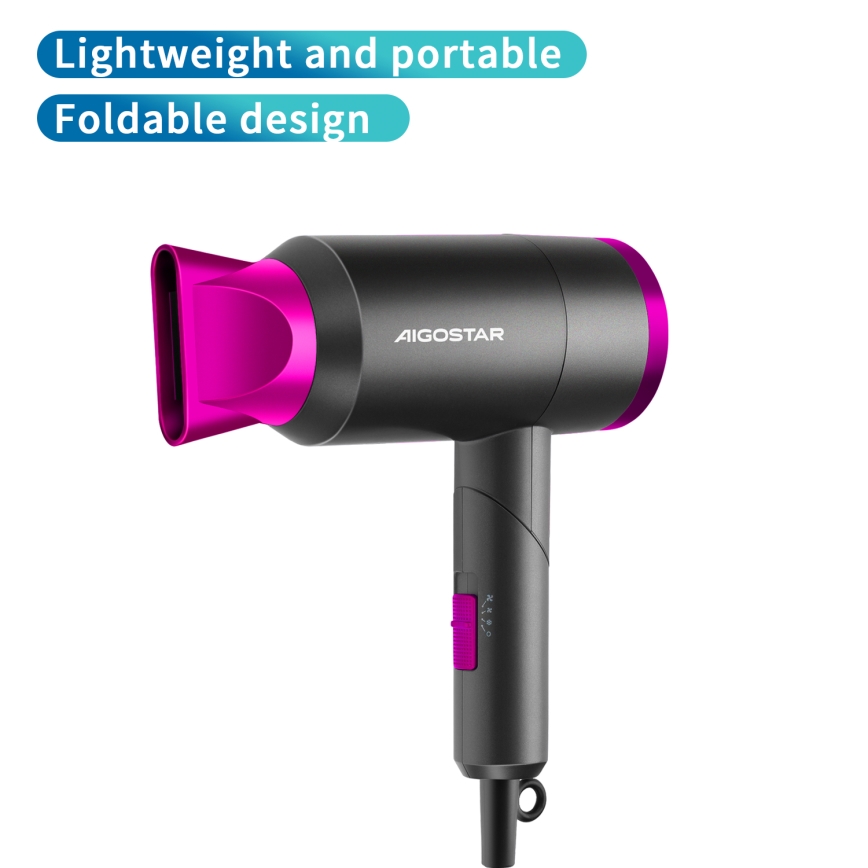 Aigostar - Ceļojumu matu fēns 1800W/230V violeta/melna