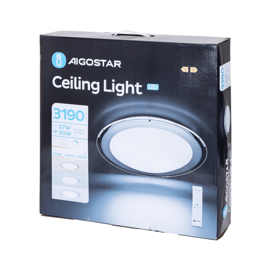 Aigostar - LED griestu gaismeklis ar regulējamu spilgtumu LED/30W/230V 2700-6500K Ø 42,9 cm hroms + tālvadības pults