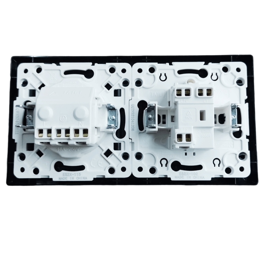 Aigostar - Divkāršs slēdzis Nr. 5 un SCHUKO kontaktligzda 230 V ar rāmi, melns