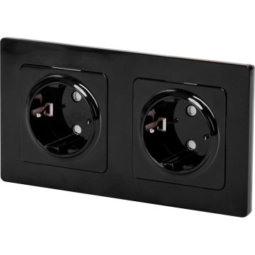 Aigostar - Dubultā SCHUKO mājas kontaktligzda ar rāmi 230V/16A, melna