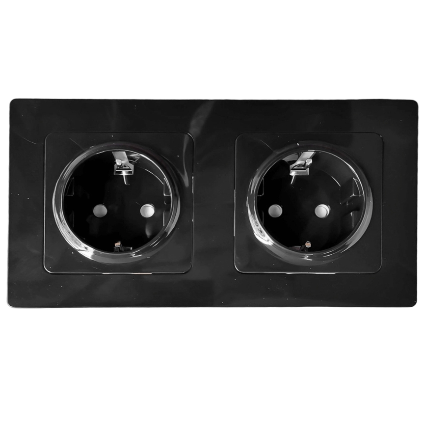 Aigostar - Dubultā SCHUKO mājas kontaktligzda ar rāmi 230V/16A, melna