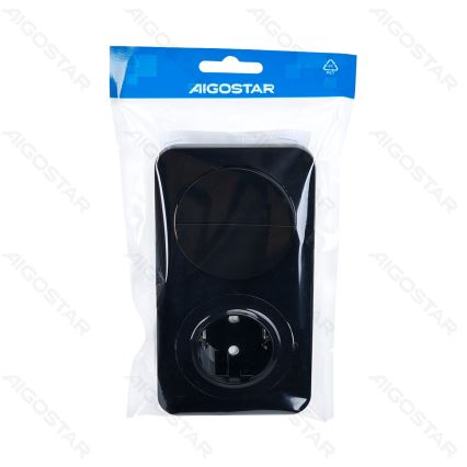 Aigostar - Dubultais slēdzis nr. 5 un SCHUKO kontaktligzda 230V ar rāmi, melna