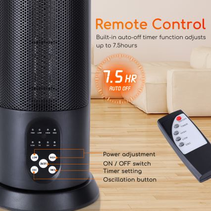 Aigostar - elektriskais sildītājs 1500W/230V + tālvadība