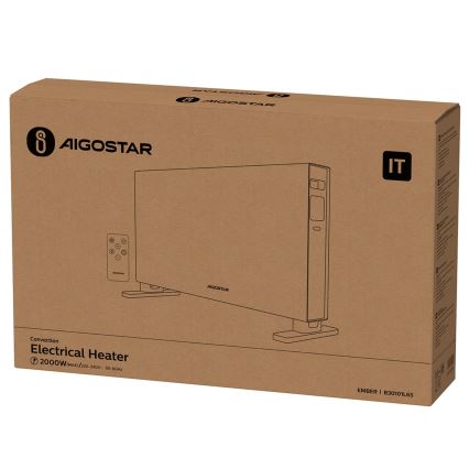 Aigostar - Elektriskais tiešsildītājs/konvektors ar LCD displeju ECO/1250/2000W/230V + tālvadības pults
