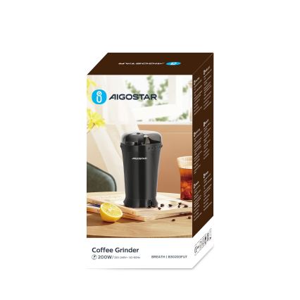 Aigostar - Elektriskās kafijas pupiņu dzirnaviņas 60g 200W/230V melna