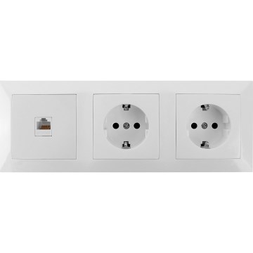 Aigostar - Ethernet kontaktligzda un 2x SCHUKO kontaktligzdas ar rāmi, baltas
