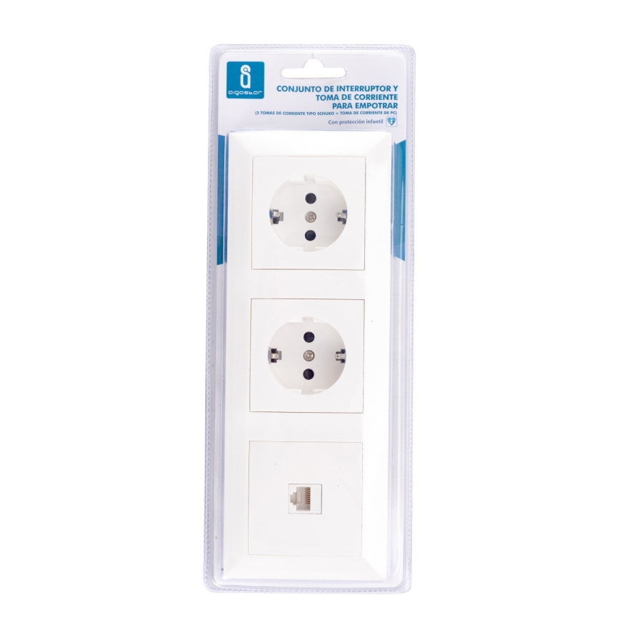 Aigostar - Ethernet kontaktligzda un 2x SCHUKO kontaktligzdas ar rāmi, baltas