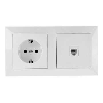 Aigostar - Ethernet ligzda un SCHUKO kontaktligzda ar rāmīti, balta