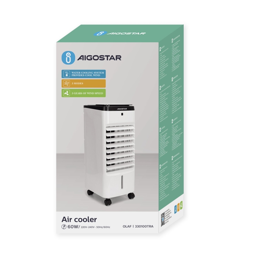 Aigostar - Gaisa dzesētājs 60W/230V balta/melna + tālvadības pults