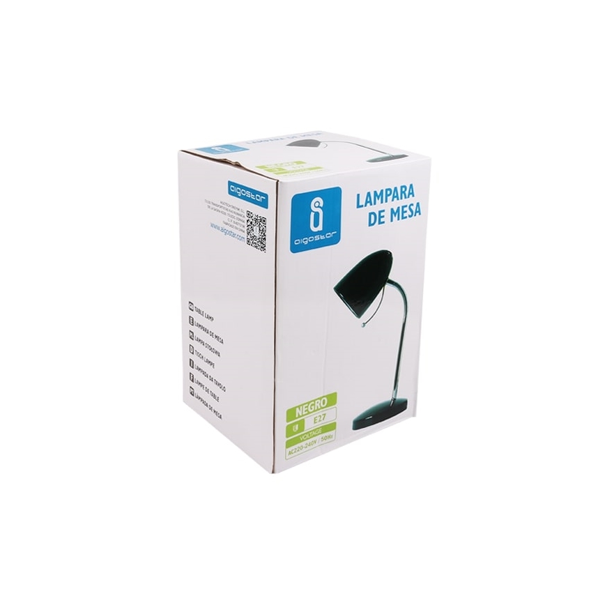 Aigostar - Galda lampa 1xE27/36W/230V melna/hroms