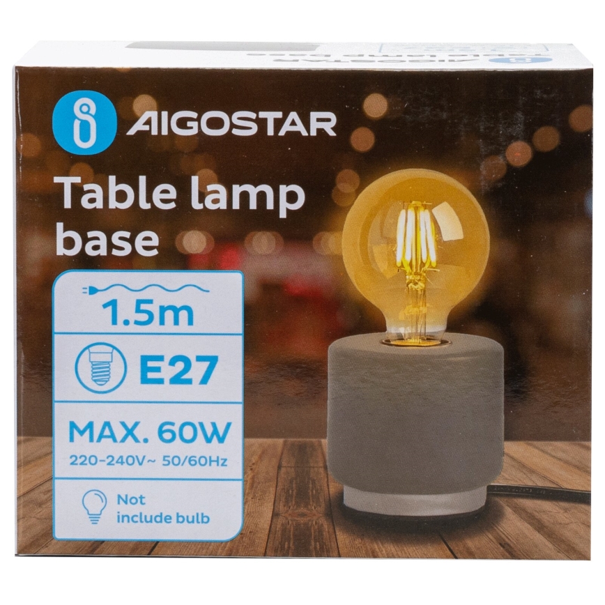 Aigostar - Galda lampa 1xE27/60W/230V pelēka