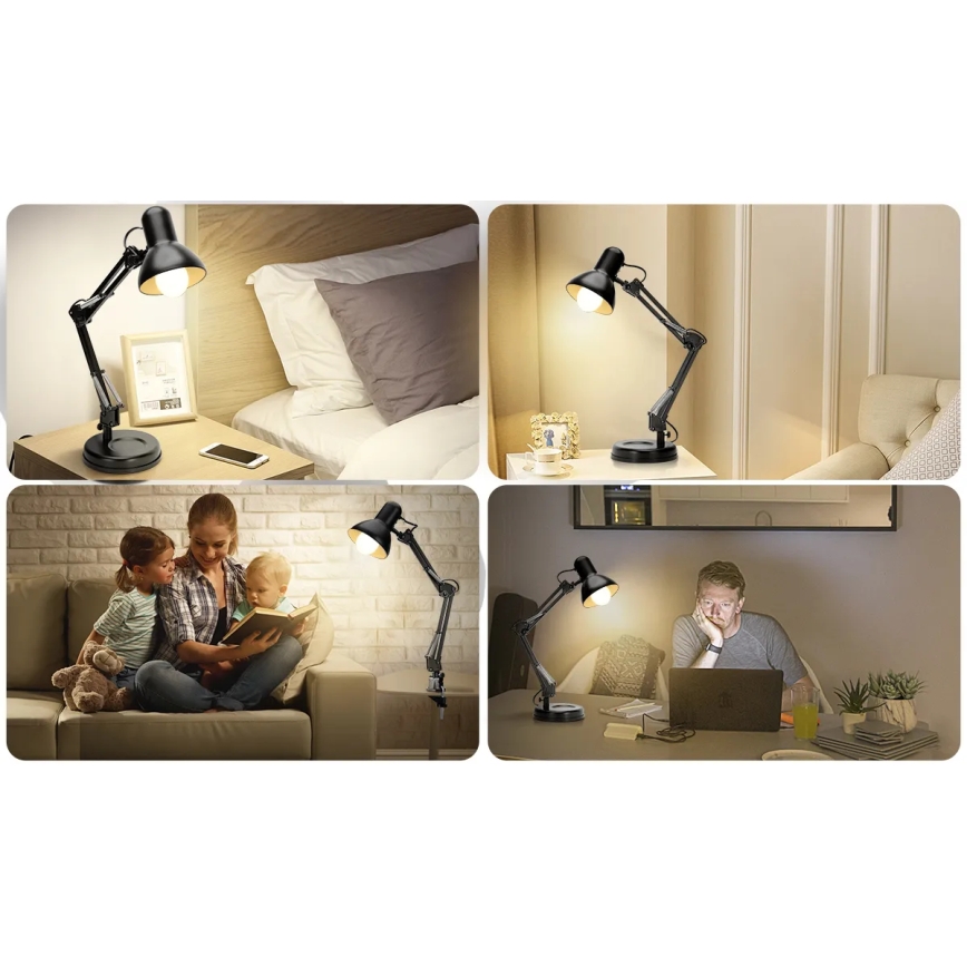 Aigostar - Galda lampa 2in1 1xE27/40W/230V melna