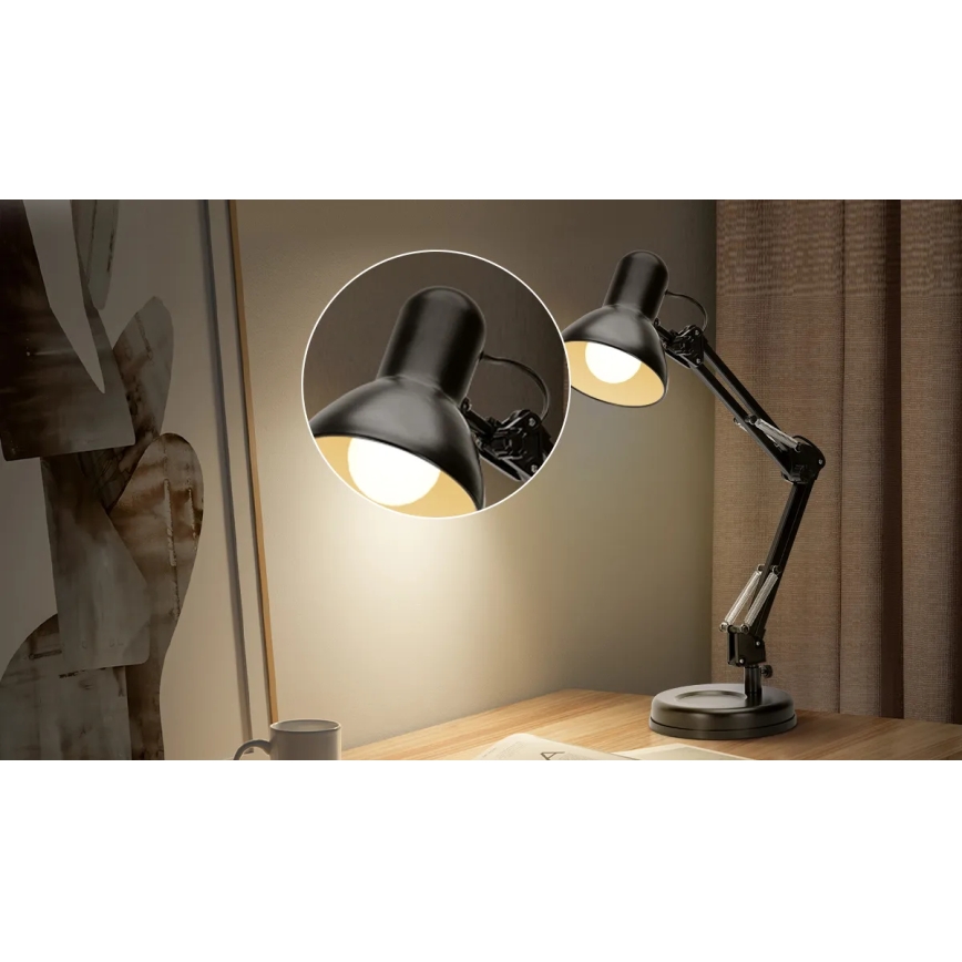 Aigostar - Galda lampa 2in1 1xE27/40W/230V melna