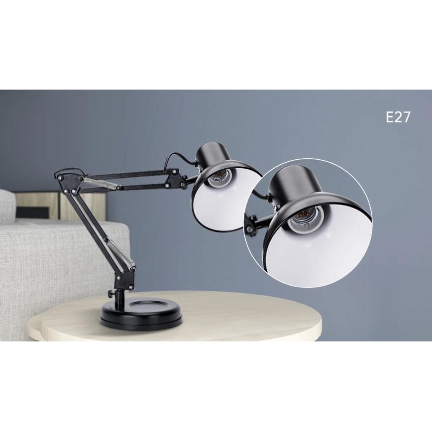 Aigostar - Galda lampa 2in1 1xE27/40W/230V melna
