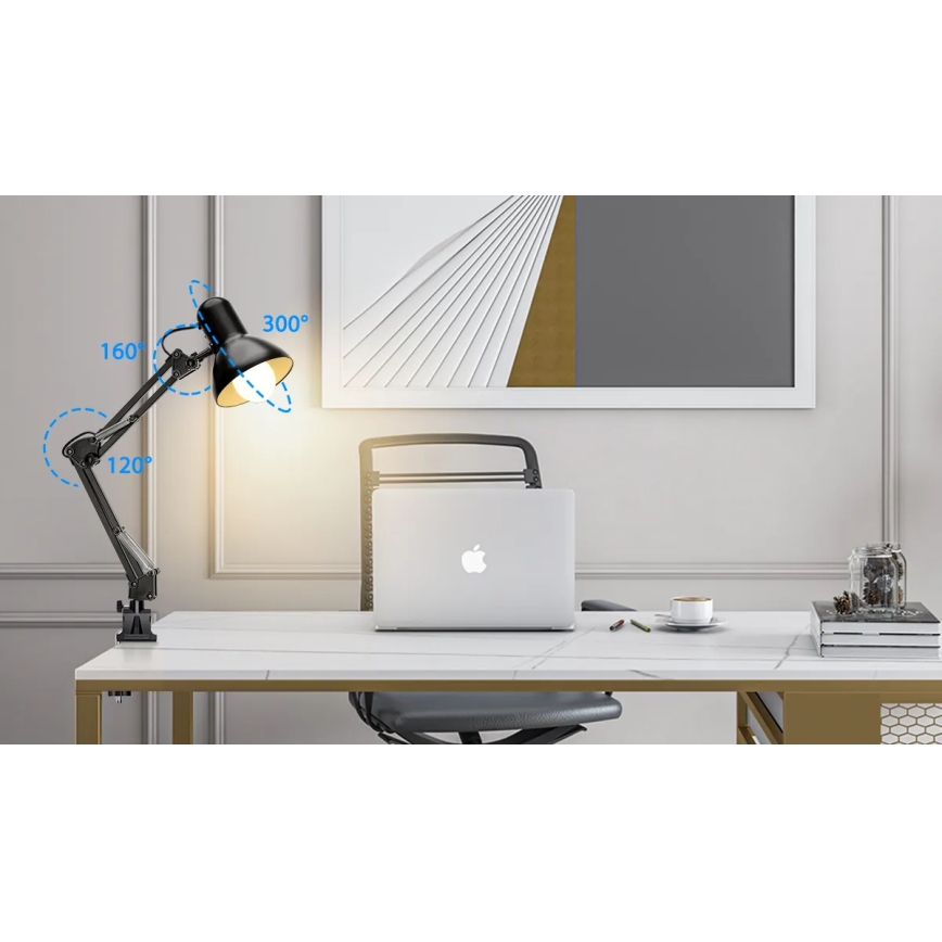 Aigostar - Galda lampa 2in1 1xE27/40W/230V melna