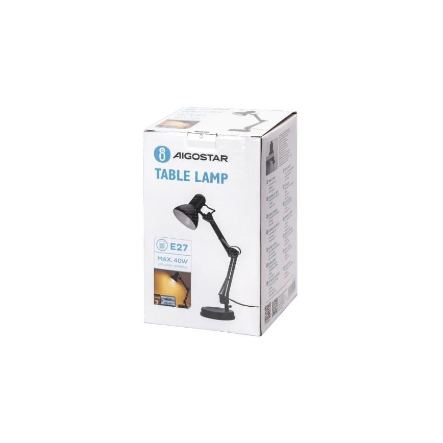 Aigostar - Galda lampa 2in1 1xE27/40W/230V melna