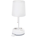 Aigostar - Galda lampa ar kontaktligzdām 1xE27/60W/230V balta