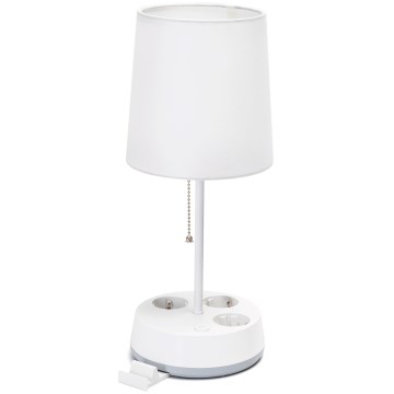 Aigostar - Galda lampa ar kontaktligzdām 1xE27/60W/230V balta