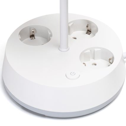 Aigostar - Galda lampa ar kontaktligzdām 1xE27/60W/230V balta
