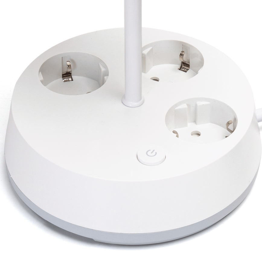 Aigostar - Galda lampa ar kontaktligzdām 1xE27/60W/230V balta
