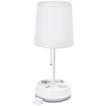 Aigostar - Galda lampa ar kontaktligzdām un USB portiem 1xE27/60W/230V balta