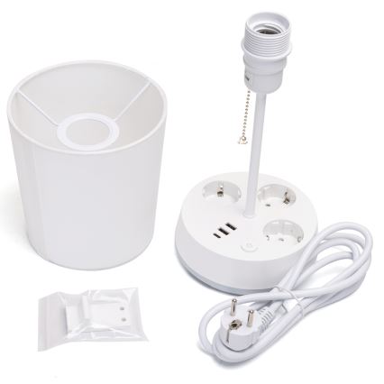 Aigostar - Galda lampa ar kontaktligzdām un USB portiem 1xE27/60W/230V balta