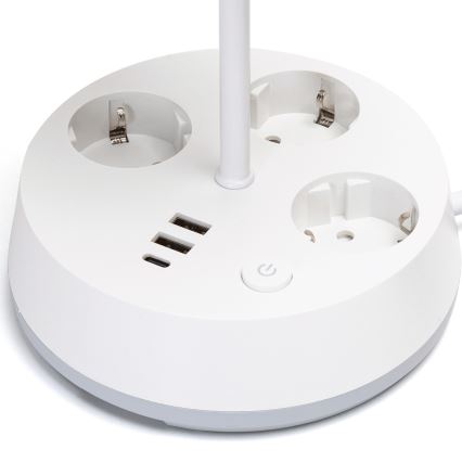 Aigostar - Galda lampa ar kontaktligzdām un USB portiem 1xE27/60W/230V balta