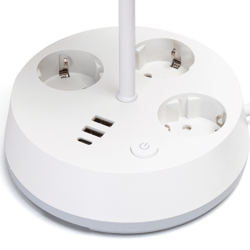 Aigostar - Galda lampa ar kontaktligzdām un USB portiem 1xE27/60W/230V balta