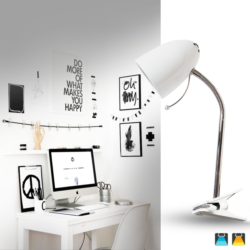 Aigostar -  Galda lampa ar stiprinājumu 1xE27/11W/230V balta/hroms