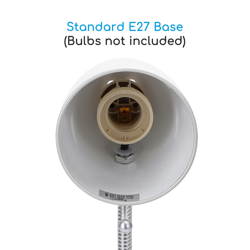 Aigostar -  Galda lampa ar stiprinājumu 1xE27/11W/230V balta/hroms