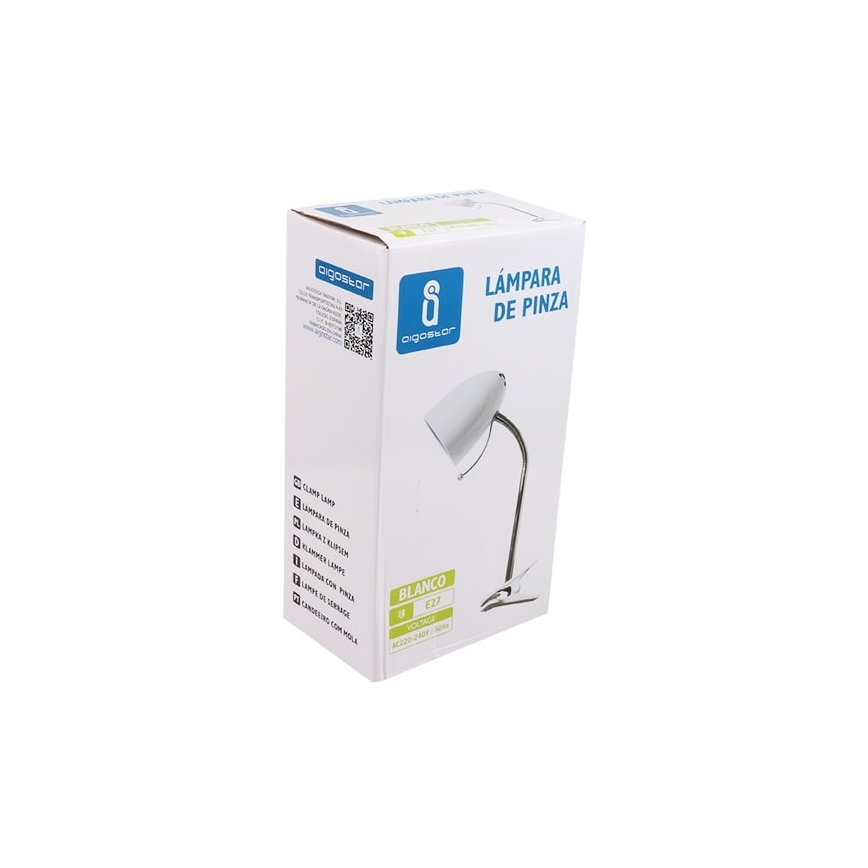 Aigostar -  Galda lampa ar stiprinājumu 1xE27/11W/230V balta/hroms