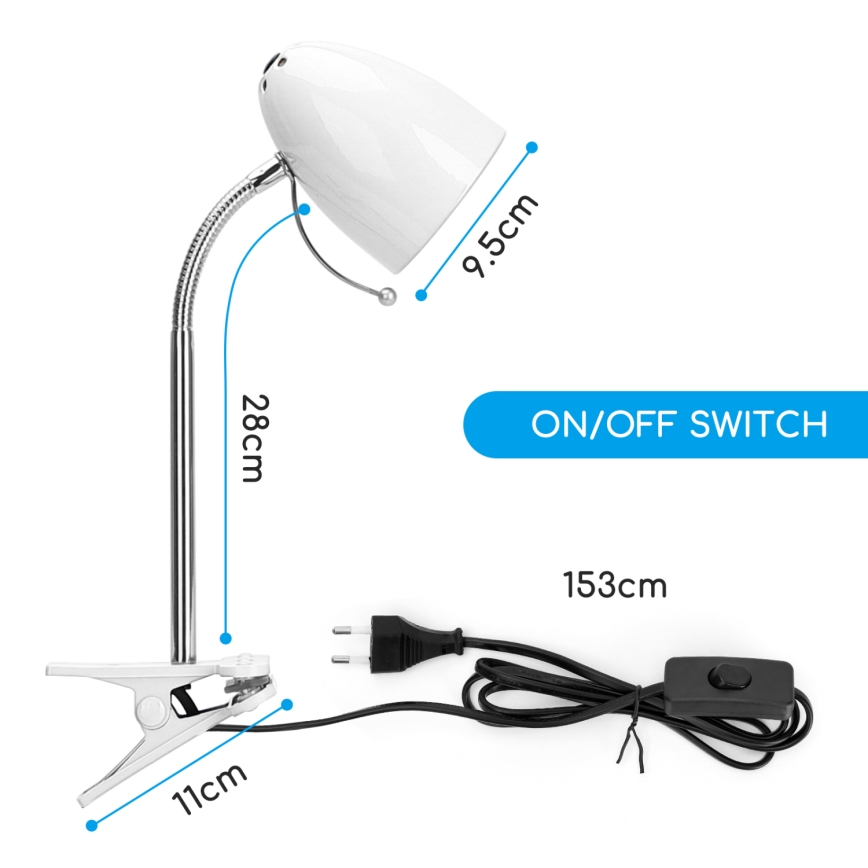 Aigostar -  Galda lampa ar stiprinājumu 1xE27/11W/230V balta/hroms