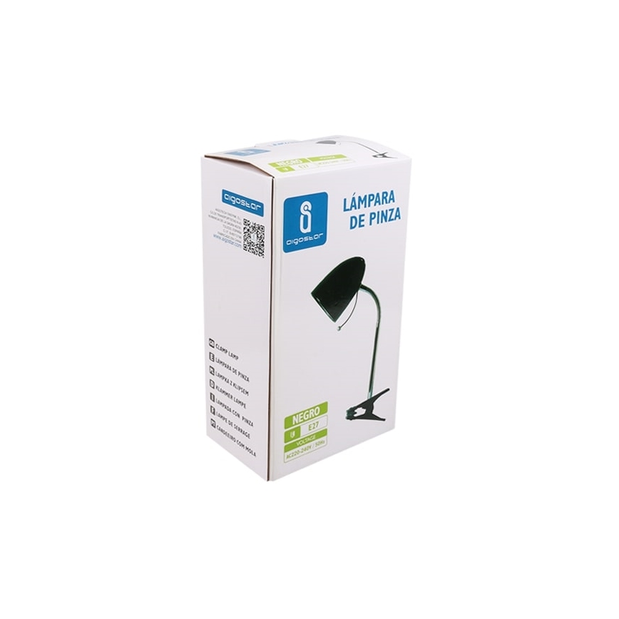 Aigostar -  Galda lampa ar stiprinājumu 1xE27/11W/230V melna/hroms