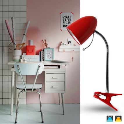 Aigostar - Galda lampa ar stiprinājumu 1xE27/11W/230V sarkana/hroms