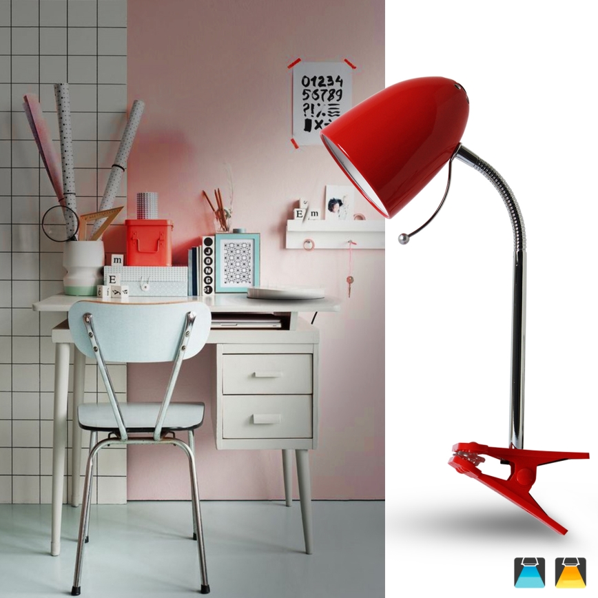 Aigostar - Galda lampa ar stiprinājumu 1xE27/11W/230V sarkana/hroms