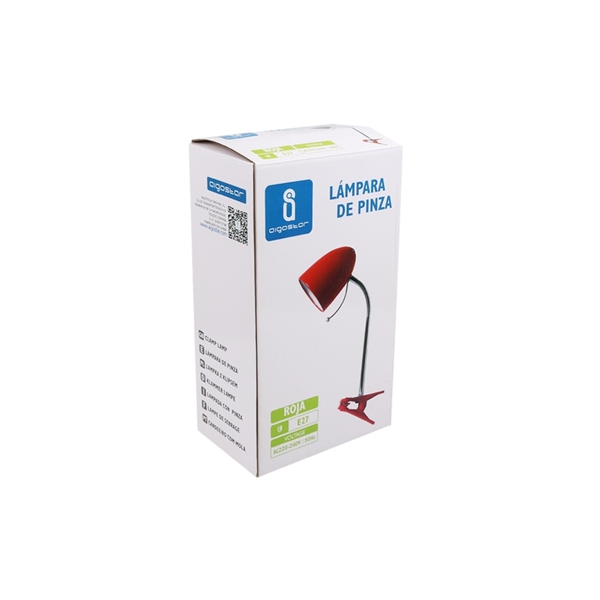 Aigostar - Galda lampa ar stiprinājumu 1xE27/11W/230V sarkana/hroms