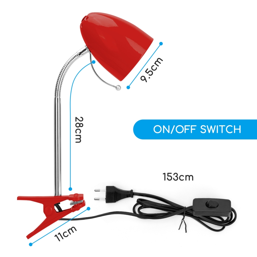Aigostar - Galda lampa ar stiprinājumu 1xE27/11W/230V sarkana/hroms