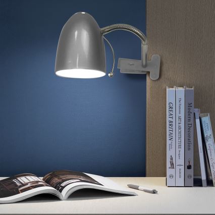 Aigostar -  Galda lampa ar stiprinājumu 1xE27/11W/230V sudraba/hroms
