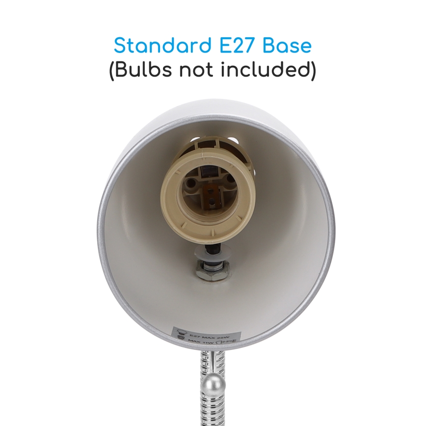 Aigostar -  Galda lampa ar stiprinājumu 1xE27/11W/230V sudraba/hroms