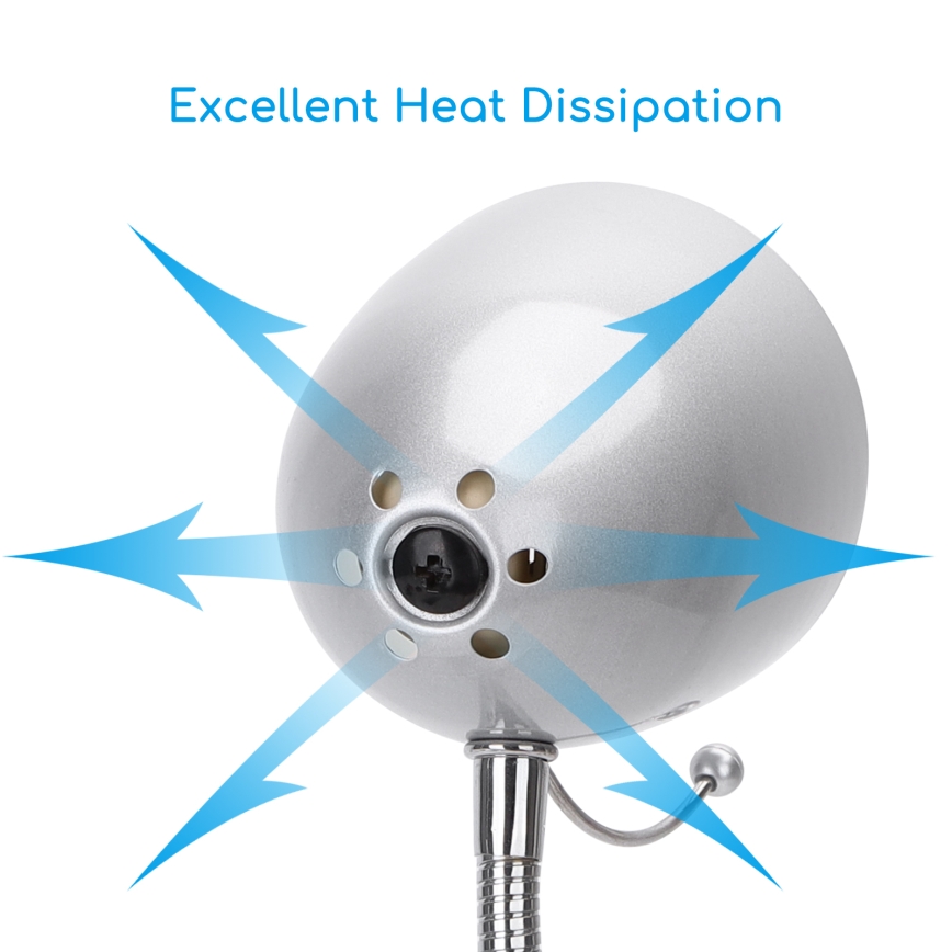 Aigostar -  Galda lampa ar stiprinājumu 1xE27/11W/230V sudraba/hroms