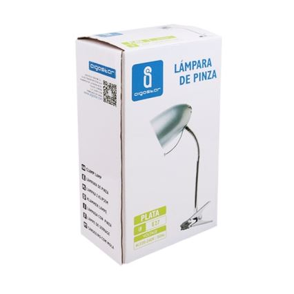 Aigostar -  Galda lampa ar stiprinājumu 1xE27/11W/230V sudraba/hroms